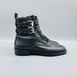 Rebecca Minkoff Boots Womens 8.5 Black Leather Buckle Studded Combat Shoes